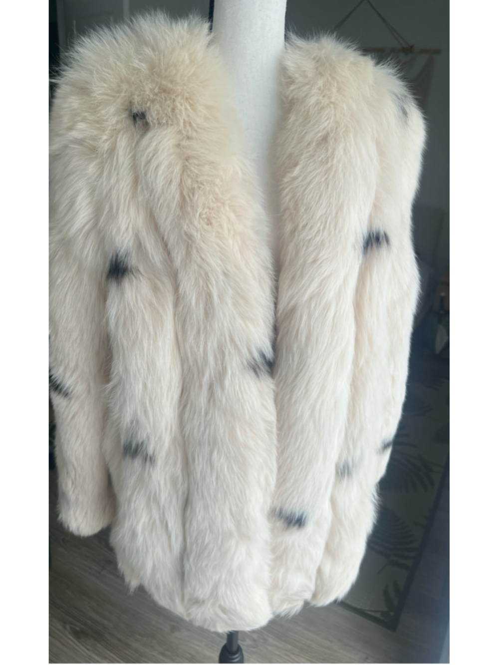 Saga Furs Cream Spotted Fox Fur Teddy Jacket Black & White NWT S-M Rare